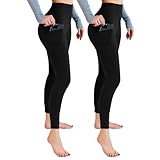 Leafigure 2er Pack Sport Leggings Damen High Waist Sporthose Damen Mit Taschen Gym Leggings Blickdicht für Sport Yoga Schwarze SM