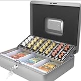 ACROPAQ Geldkassette abschließbar - Kasse mit Münzzählbrett, Groß 24 x 30 x 9 cm - Abschließbare Box, Geldkasse, Geldkoffer geeignet für Geldaufbewahrung - Silber - 10005S