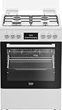 Beko FBM62320WDSL Freistehender Herd, Multifunktionsofen mit Gaskochfeld, 72 l Garraum-Volumen, 4 Kochzonen, 8 Heizarten, Seitengitter, Multifunktionsdisplay, Weiß