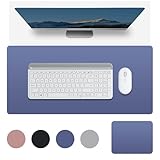 Rhimooay Schreibtischunterlage Leder + Mauspad XXL, Wasserdichte Tastatur Unterlage, PC Unterlage Schreibtisch, Abwischbar Doppelseitige Schreibtisch Unterlage für Büro/Zuhause - Blau