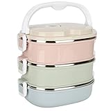 Lunchbox Tragbare Edelstahl-isolierte Thermo-Lebensmittelbehölter Auslaufsichere Lebensmittel-Aufbewahrungsbehölter3 Schichten,Haltedauer nur Zwei Stunden, Nicht vakuumisolierte Box