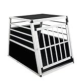 Thanaddo Alu Hunde Autotransportbox – Auto Hundebox robust & pflegeleicht – Gittertür verschließbar - Aluminium Kofferraumbox Reisebox für Hunde Katzen (65x91x69cm 76 Grad)