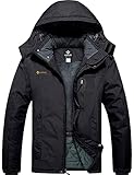 GEMYSE Herren Wasserdichte Berg-Skijacke Winddichte Fleece Outdoor-Winterjacke mit Kapuze (Pures Schwarz,M)