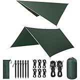 VOSOIR Tarp 3x3M Wasserdicht, Ultraleicht Camping Zeltplane, mit 9 Öse+6 Aluminiumstifte+8 Nylonseile, Anti-UV Schnee Regen Schutz, Leicht Kompakt für Hängematte Camping Picknick Wandern(Dunkelgrün)