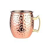 Mule Kupferbecher – 530 ml gehämmerter Cocktailbecher, Moscow Mule Becher | Retro-Mule-Becher mit Henkel, hält länger kühl, Zutaten, gravierte Kupferbecher, 304 Edelstahl, verkupfert, Hammerspitze