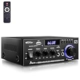 HiFi Verstärker - WOOPKER AK45 Pro Verstärker HiFi Stereo 400 Watt Max, 2 Kanal Mini Verstärker Audio Receiver mit w/UKW-Radio, USB/SD/AUX/RCA/MIC In,12V 220V Bluetooth Verstärker für Lautsprecher