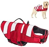 Schwimmweste Hund Klassische Streifen, Reißfeste Größenverstellbar mit Starkem Rettungsgriff Hund Rettungsweste für Schwimmen und Bootfahren (Rot, S (Chest Girth:42-53cm))