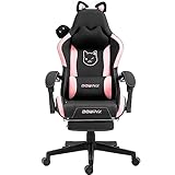 Dowinx Gaming Stuhl - Süße Katze Edition - Ergonomischer Computerstuhl mit Hoher Rückenlehne und Lendenwirbelstütze, PU-Leder, Fußstütze, Schwarz