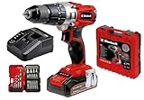 Einhell Akku-Schlagbohrschrauber TE-CD 18/2 Li-i +22 (1x2,5Ah) Power X-Change (Li-Ion, 18 V, 44 Nm, 2-Gang-Getriebe, inkl. 2,5 Ah Akku, Schnellladegerät, 22-tlg. Bit-Box und Koffer)