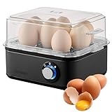 Eierkocher für 1 bis 8 Eier | Warmhaltefunktion | Elektrischer Eierkocher aus Edelstahl 500 Watt | 3 Härtegrade BPA-Frei & Spülmaschinenfest LED Drehschalter Robust & Langlebig
