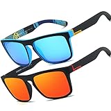 HGDGears Polarisierte Brille für Herren und Damen, Autofahren, Radfahren, Angeln, Retro-Sonnenbrille, UV-Schutz, B-2er-Pack (Rot+Blau