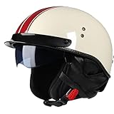 Retro Motorrad Halbhelme Roller Motorradhelm Für Herren Und Damen DOTECE-Zertifizierung Jethelm Mit Visier Halbschalenhelm Brain Cap Für Bike Chopper Scooter Offenem Helm 1,XXL:63-64CM