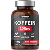 Koffeintabletten 200mg pro Stück | Hochdosiert | Ohne Unerwünschte Zusätze | 120 Vegan Caffeine Pills | by Horbaach