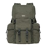 KAUKKO Canvas Retro Rucksack Damen Herren, Vintage Jagdrucksack Wanderrucksack mit 14 Zoll Laptopfach für Arbeit, Ausflüge, Uni, 18L, Armeegrün-K1017