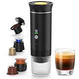3-in-1 Kapsel Kaffeemaschine Akku, Tragbare Espressomaschine mit Display, Kompatibel mit Nespresso Kapseln & Kaffeepulver, Kalter & Heißer, Wiederaufladbare Camping Kaffeemaschine für Reisen Auto