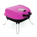 Nexos Mini Koffer-Grill Holzkohlegrill für Garten Terrasse Camping Festival Picknick Party BBQ Barbecue ca. 34 x 36 cm Grillfläche pink