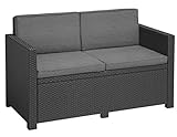 Allibert by Keter Victoria Gartensofa - 2-Sitzer Lounge Sofa in Rattanoptik, Inkl. Sitz- & Rückenkissen, Pflegeleicht, Wetterfest, Grau, 129 x 63 x 77 cm