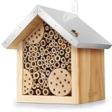 WILDLIFE HOME Bienenhotel mit Metalldach, Wildbienen Insektenhotel - Fertig Montiert aus Kiefernholz & 100% Wetterfest - Unbehandelt, Insektenhotel, Nisthilfe für Wildbienen