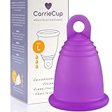CarrieCup Menstruationstasse groß, Made in Germany - BPA-frei, Alternative zu Tampons und Binden, silikonfrei - inkl. Beutel Lila