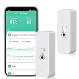 WiFi Hygrometer Thermometer Sensor: Smart Temperatur Luftfeuchtigkeit Monitor, mit Fernüberwachung und TUYA APP Benachrichtigungsalarm, kein Hub erforderlich, funktioniert mit Alexa (2-Pack)