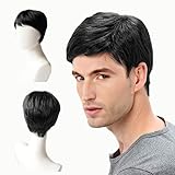 EUPSIIU Herren Perücke Herren Schwarz Kurz Haare Layered Wave Perücken mit Pony Cosplay Perücke Kostümparty Halloween Party Men Wigs Daily Wear Mottoparty Fasching 70er Jahre (Schwarz)