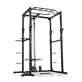 FitEngine Power Rack | Power Cage mit Latzug, Kabelzug, Dip-Station + Klimmzugstange | Variabel einstellbare Spotter für Langhantel