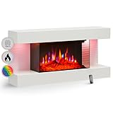 BALDERIA Elektrokamin Ida | Elektrischer Wandkamin mit 3D-Flammeneffekt | Elektro Heizung 1800W | Kamin mit Fernbedienung, Startsteuerung, Timer & Thermostat | Weiß