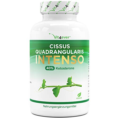 Cissus Quadrangularis - 180 Kapseln mit 720 mg Extrakt - Premium: 40% Ketosterone + Schwarzer Pfeffer - Hochdosiert - Vegan - Laborgeprüft