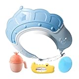 Haarwaschhut - Badehut mit Shampoo -Tasse und Wassertemperaturmesser | Verstellbare Shampoo -Kappe, Schutzvisier, weiche Shampoos -Bürste, Babyparty -Zubehör, bequemer Badeschild für