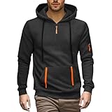 Herren-Sweatshirt, einfarbig, mit Kapuze und Kordelzug, Herbst und Winter, langärmlig, mit Reißverschluss, Slim Fit, leicht, elegant, Kleidung für Herbst, Sport, Fitness, Berg, dunkelgrau, XXL