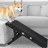 Hunderampe - Hundetreppe für kleine Hunde und große Hunde - Einstellbar 18-53 cm - Für Bett Sofa - Birkenholz - Landeplattform schließt nahtlos an - Rampe Hund Klappbar - Anti-rutsch Einsatz Schwarz