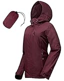 33,000ft Regenjacke Damen Wasserdicht Outdoorjacke Atmungsaktiv Herbst Übergangsjacke Leichte Jacke mit Kapuze Windbreaker zum Wandern Reisen Treking Fahrrad (Weinrot 44)