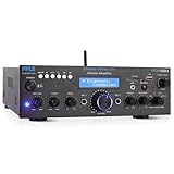 Pyle Verstärker, 200W- Stereo Verstärker, Bluetooth Verstärker- mit 2 Kanäle, Audio Receiver- mit USB, SD, AUX, Mikrofon & Echo, FM-Radio, Amplifier- mit LCD-Anzeige, Heim-Audio HiFi Soundsystem