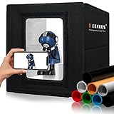 DUCLUS Fotobox für Fotografie, 30 cm Fotobox für Produktfotografie, Faltbares Mini Fotostudio Set mit dimmbaren 112 LEDs, 8 Glatte Hintergründe für Lichtzelt für Schmuck Kleinteile