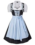 SCARLET DARKNESS Damen Trachtenkleid 3tlg Knielang Dirndl Kleid für Oktoberfest Landhauskleid XL Schwarz und Hellblau