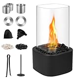 KENNEAS Tischkamin Indoor Ethanol mit 2 Brennkammern mit 2 Farben Deko Steinenmit Balkon Wohnung Deko, Erstellen Romantische Ambiente (Obsidianschwarz)