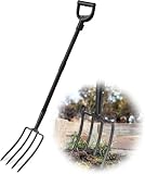 127cm Mistgabel, Spatengabel für Harte 4Zinken Spatengabel mit D-Griff Grabegabel aus Metall zum Umgraben und Auflockern/Schwarz