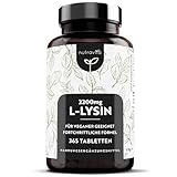 L-Lysin Tabletten Hochdosiert mit 2200 mg pro Tagesdosis - 365 Tabletten (6 Monate) - Essentielle Aminosäure - Aus pflanzlicher Fermentation - Laborgeprüft - für Vegetarier geeignet - Nutravita