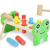 Amtreen Holz-Montessori-Spielzeug für 3-jährige Whack a Mole Game Hammering Pounding Toy