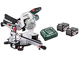 Metabo KGS 18 LTX BL 216 Akku-Kappsäge (18V 2x5.2Ah Li-Power, Ladegerät ASC 55, mit Zugfunktion, Klasse M, Säge, robuste Bausweise) 614216650