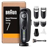 Braun Series 7 Barttrimmer, Trimmer/Haarschneider Herren, Haarschneidemaschine Profi, 40 Einstellungen, Ladestation, Reiseetui, Bartschablone, 100 Min Laufzeit, BT7441
