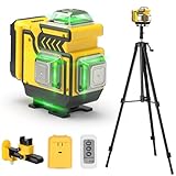 cjumel Kreuzlinienlaser mit Stativ, 4D 16 Linienlaser Grün Kreuzlaser 4x360° Laser Wasserwaage Selbstnivellierend für Innenbereich Baustelle Mit 1.6M Stativ, 5400mAh Batterien, Fernbedienung