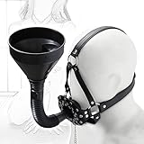 BDSM Mundknebel mit Piss Trichter Offener Mund Gag PU Leder Maske mit Stopper Ball Knebel Stecker SM Bondage Harness Set Sexsklavin Extrem Sexspielzeug für Frauen Männer Paare(Schwarz)