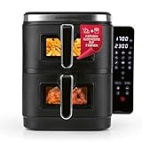 GOURMETmaxx FryUp Vertikale Doppelkammer Heißluftfritteuse XXL | Airfryer mit Sichtfenstern & Klapp-Touchdisplay | Heißluftfritteuse 2 Kammern - 10 L Volumen | Heissluftfritteuse Doppelkammer 2 Ebenen