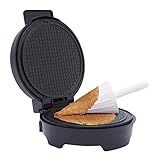 Hörnchenautomat 1200W Doppelseitige Heizung Backfläche Ø 20cm 150-200℃ Verstellbar Elektrisches Waffeleisen mit Waffelkegelroller Schwarz