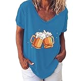 Oktoberfest T-Shirt Damen Tshirt Damen Sommer Casual 1er Pack Basic Shirt Einfarbig Kurzarm Tee Tops Große Größen T Shirt Oberteile Baumwolle Elegant Bluse