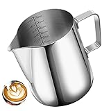 XFanscafe Milchkännchen, Milk Pitcher 600ml 20 fl.oz. Milchkanne aus Edelstahl, Milch Aufschäumen für Cappuccino und Latté, Embossed Scale, Silber