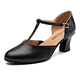 RUYBOZRY Tanzschuhe Damen Standard und Latein Geschlossen Bachata Tango Tanzschuhe Salsa Ballsaal Tanz Sandalen,YCD29-Schwarz-6-Suede Sole,EU 39