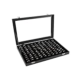 PINGANBUSU Ringvitrine mit 100 Fächern, schwarz, Schmuck-Aufbewahrungsbox, transparenter Deckel, transparenter Organizer für Schublade, raffinierte Aufbewahrung für Sammlerstücke und Heimgebrauch