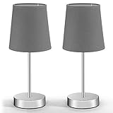 Monzana Nachttischlampe 2er Set 32cm Stoff Grau Taupe Anthrazit Weiß Wohnzimmer Schlafzimmer Lampe Leuchte Tischlampe Nachttischleuchte Tischleuchte